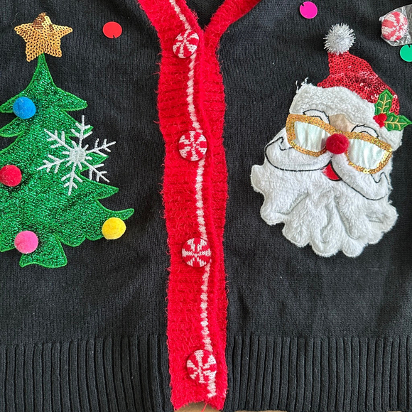 Womens Holiday Time Christmas Cardigan Sweater M Black Red Ugly Holiday - Picture 6 of 11